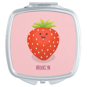 Cute kawaii strawberry cartoon illustration compact mirror