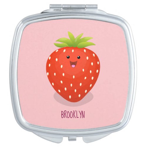 Cute kawaii strawberry cartoon illustration compact mirror
