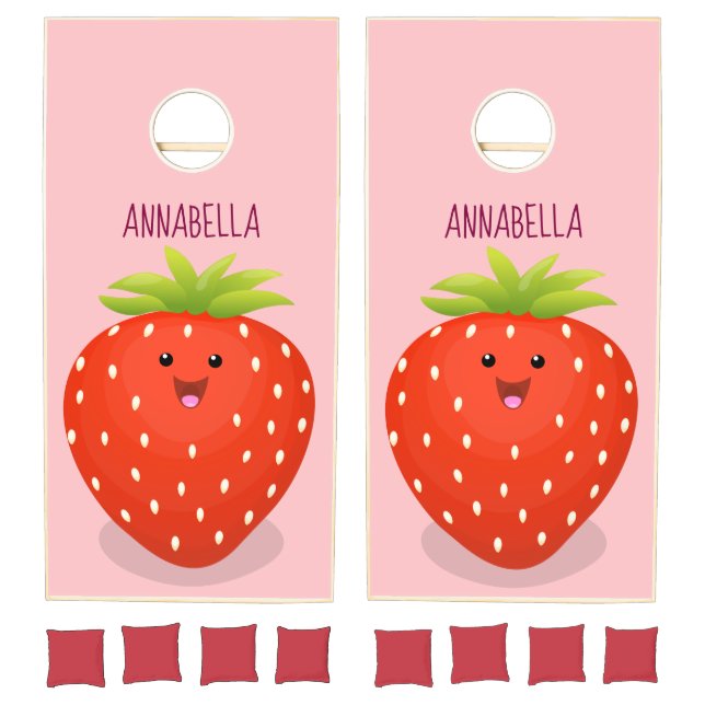 Cute kawaii strawberry cartoon illustration cornhole set (Set)