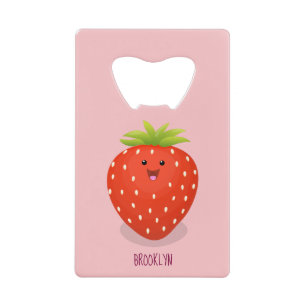 Cute kawaii strawberry cartoon illustration credit card bottle opener