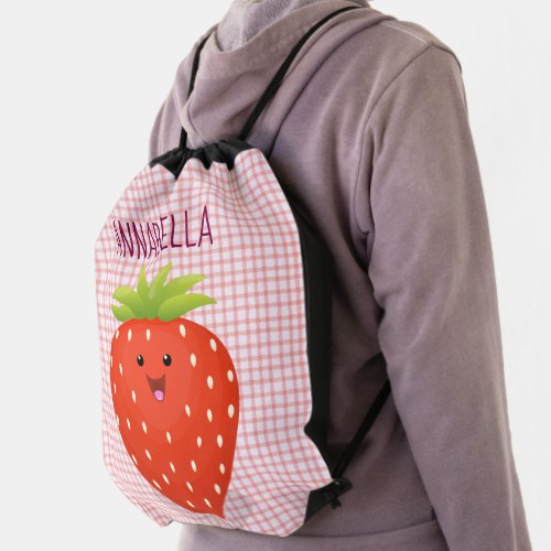Cute kawaii strawberry cartoon illustration drawstring bag