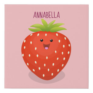 Cute kawaii strawberry cartoon illustration faux canvas print