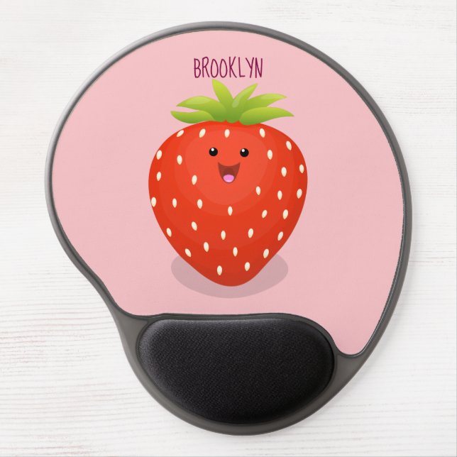 Cute kawaii strawberry cartoon illustration  gel mouse pad (Front)