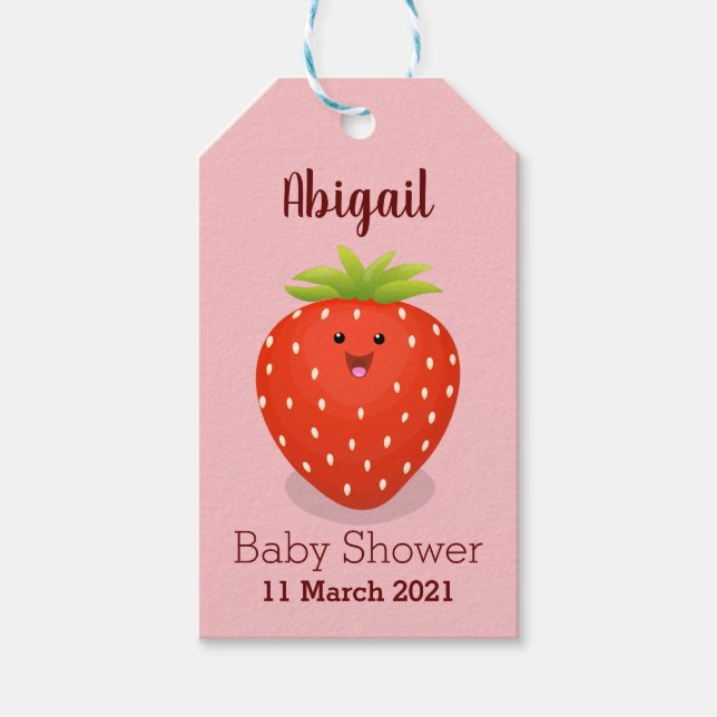 Cute kawaii strawberry cartoon illustration  gift tags (Front)