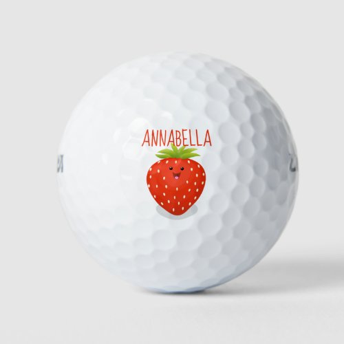 Cute kawaii strawberry cartoon illustration golf balls