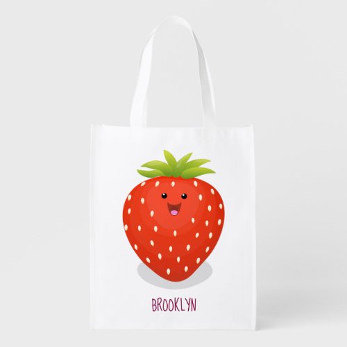 Cute kawaii strawberry cartoon illustration grocery bag