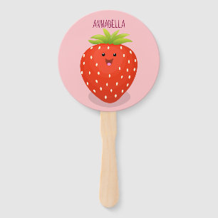 Cute kawaii strawberry cartoon illustration hand fan