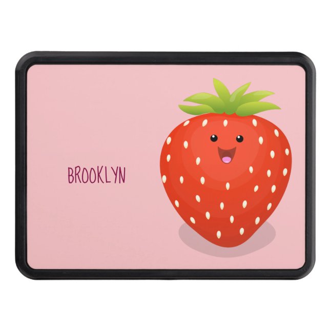 Cute kawaii strawberry cartoon illustration hitch cover (Front)