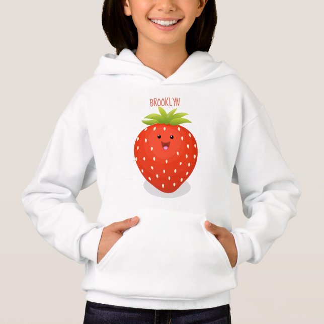 Cute kawaii strawberry cartoon illustration hoodie (Front)