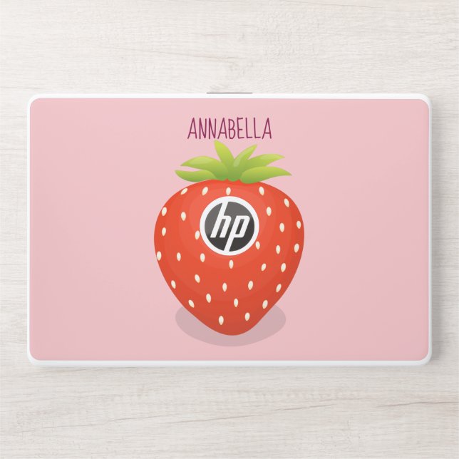Cute kawaii strawberry cartoon illustration HP laptop skin (Front)