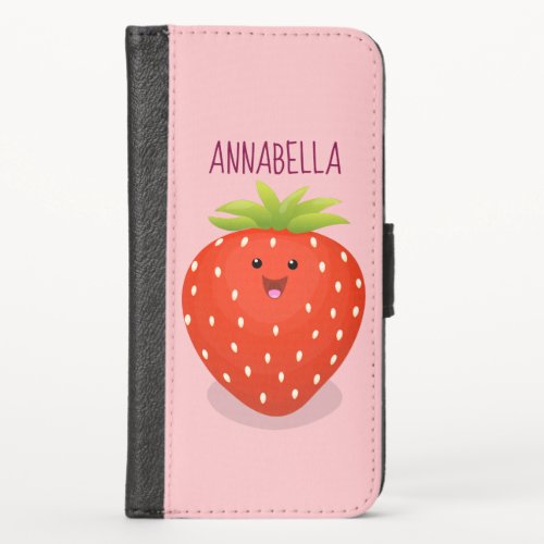 Cute kawaii strawberry cartoon illustration iPhone x wallet case