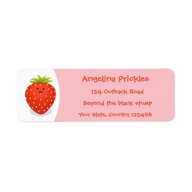 Cute kawaii strawberry cartoon illustration label (Front)