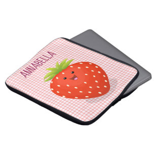 Cute kawaii strawberry cartoon illustration laptop sleeve