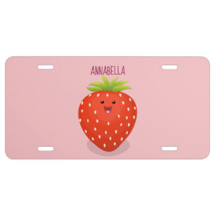 Cute kawaii strawberry cartoon illustration license plate