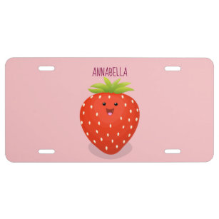 Cute kawaii strawberry cartoon illustration  license plate