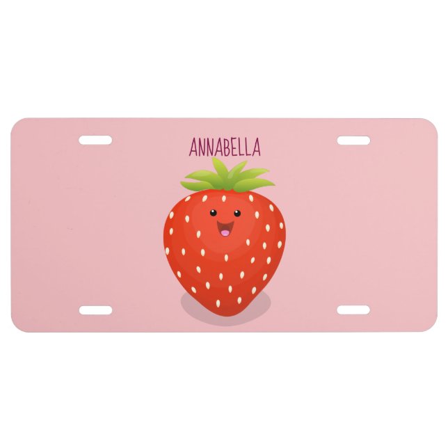 Cute kawaii strawberry cartoon illustration  license plate (Front)