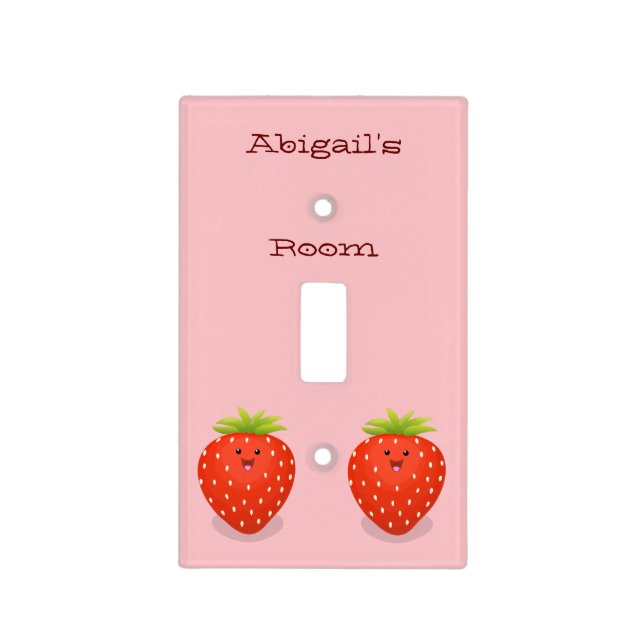 Cute kawaii strawberry cartoon illustration  light switch cover (Front)