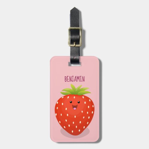 Cute kawaii strawberry cartoon illustration luggage tag
