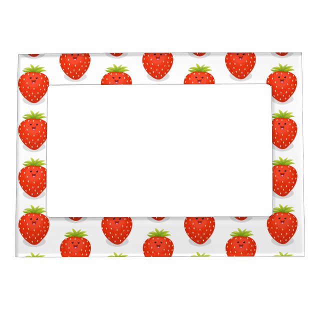 Cute kawaii strawberry cartoon illustration magnetic frame (Front)