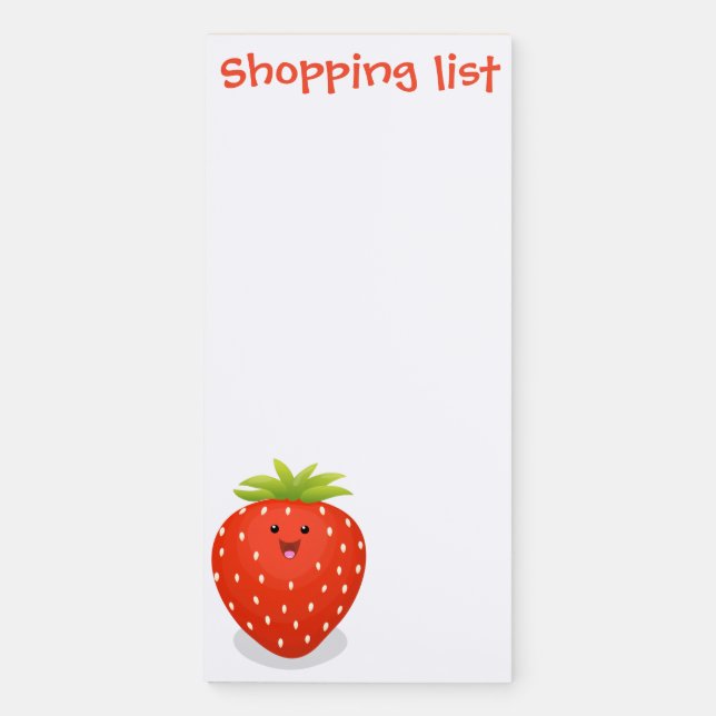 Cute kawaii strawberry cartoon illustration magnetic notepad (Front)