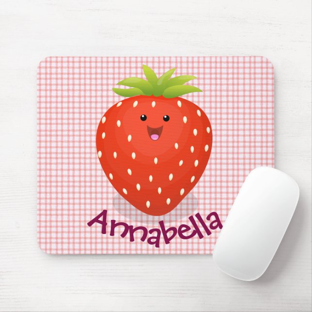 Cute kawaii strawberry cartoon illustration mouse pad (With Mouse)