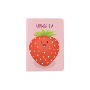 Cute kawaii strawberry cartoon illustration passport holder