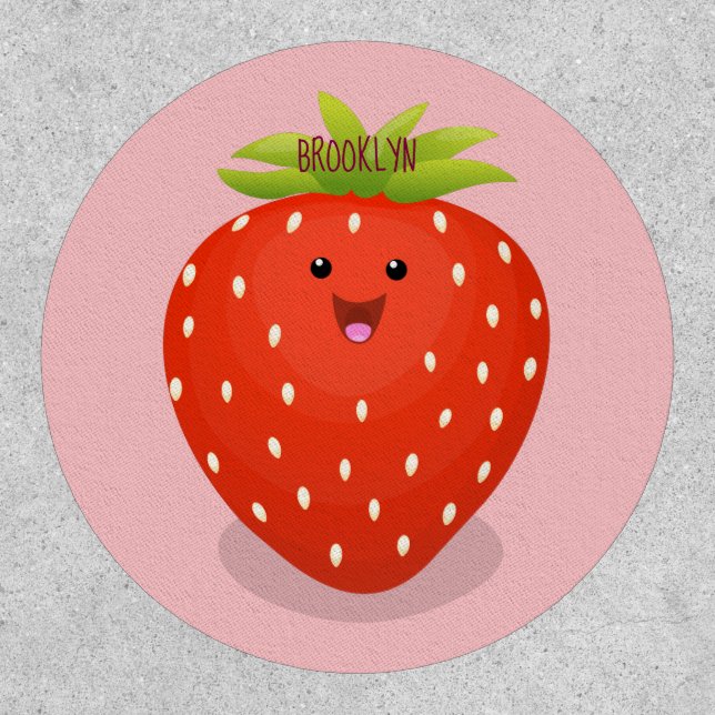 Cute kawaii strawberry cartoon illustration patch (Front)
