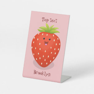 Cute kawaii strawberry cartoon illustration  pedestal sign