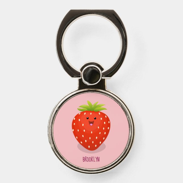Cute kawaii strawberry cartoon illustration phone ring stand (Front)