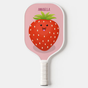 Cute kawaii strawberry cartoon illustration pickleball paddle