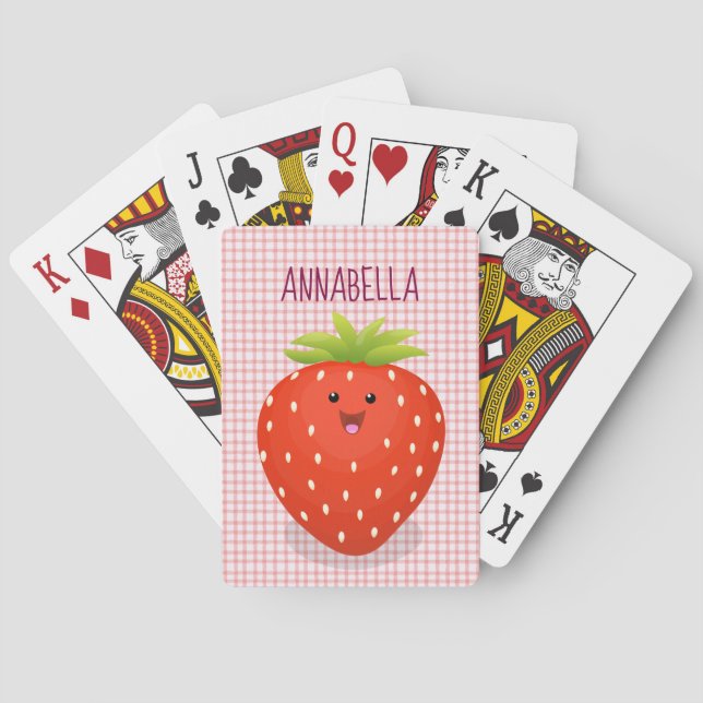 Cute kawaii strawberry cartoon illustration poker cards (Back)