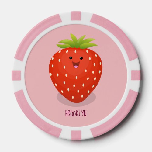 Cute kawaii strawberry cartoon illustration poker chips