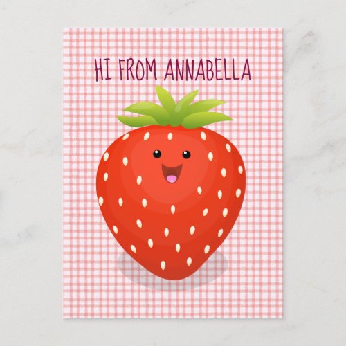 Cute kawaii strawberry cartoon illustration postcard
