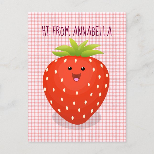 Cute kawaii strawberry cartoon illustration postcard (Front)