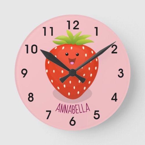 Cute kawaii strawberry cartoon illustration round clock