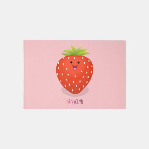 Cute kawaii strawberry cartoon illustration rug