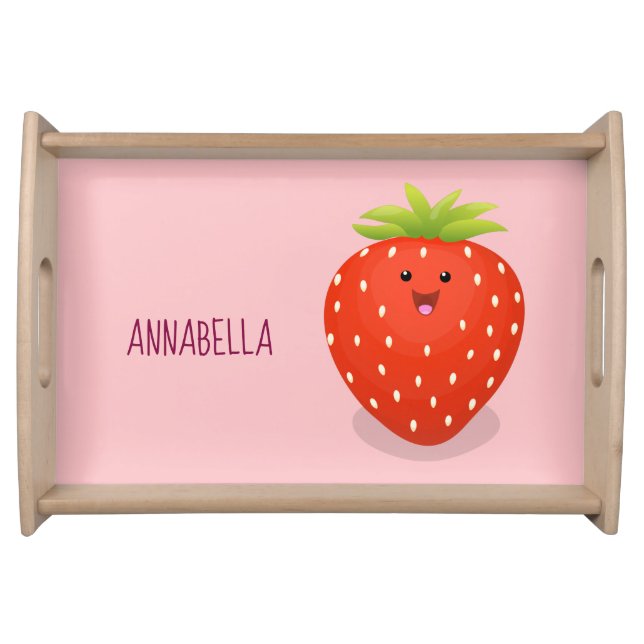 Cute kawaii strawberry cartoon illustration serving tray (Front)