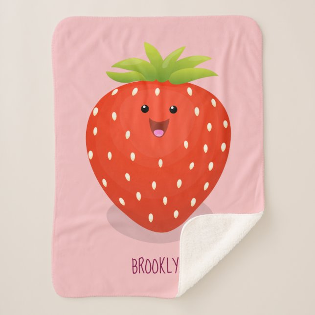 Cute kawaii strawberry cartoon illustration sherpa blanket (Front)
