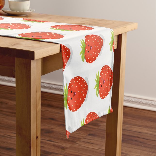 Cute kawaii strawberry cartoon illustration short table runner (In Situ)