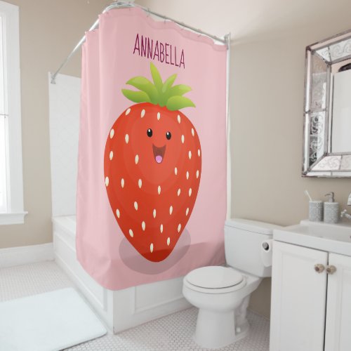 Cute kawaii strawberry cartoon illustration shower curtain