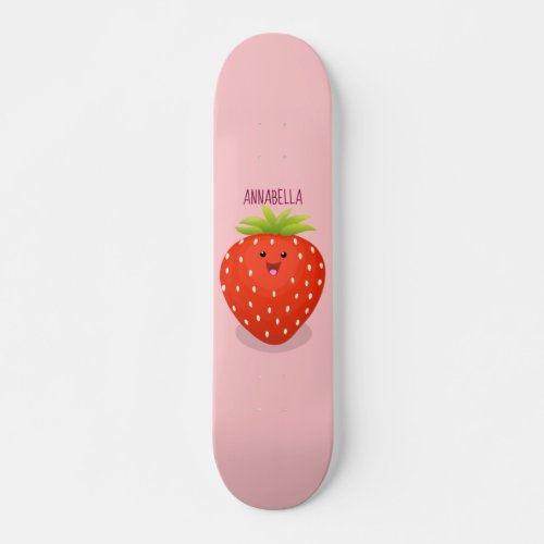 Cute kawaii strawberry cartoon illustration skateboard