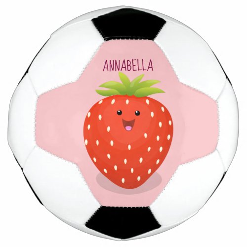Cute kawaii strawberry cartoon illustration soccer ball
