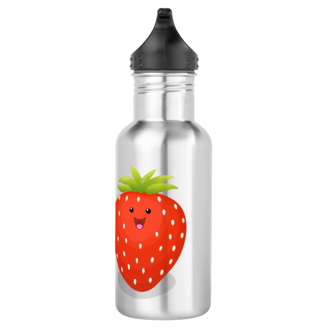 Cute kawaii strawberry cartoon illustration stainless steel water bottle (Right)
