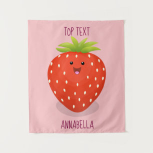 Cute kawaii strawberry cartoon illustration  tapestry