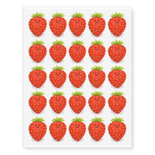 Cute kawaii strawberry cartoon illustration temporary tattoos