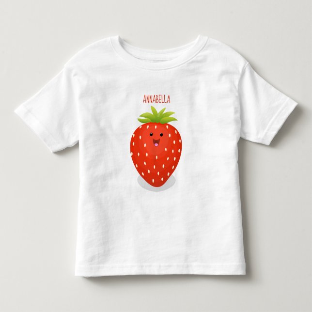 Cute kawaii strawberry cartoon illustration toddler t-shirt (Front)