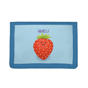 Cute kawaii strawberry cartoon illustration tri-fold wallet