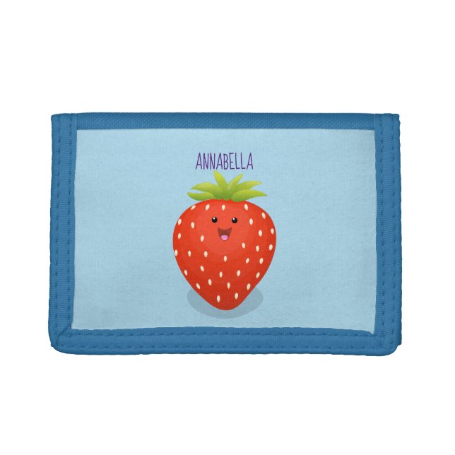 Cute kawaii strawberry cartoon illustration trifold wallet (Front)