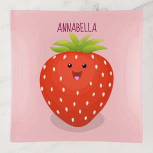 Cute kawaii strawberry cartoon illustration trinket tray