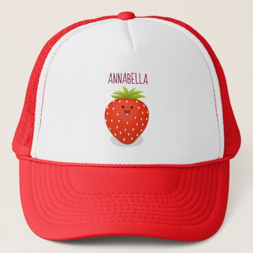 Cute kawaii strawberry cartoon illustration trucker hat